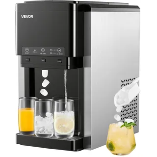Vevor Wasserspender mit Eiswürfelbereiter 16 kg/Tag, 3 in 1 Tischwasserspender, 12 Eiswürfel/7 Min. Schnellproduktion mit Vorratsbehälter, Kugeleis/Crushed Ice & Kaltwasser, für Küche Partys