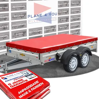 Hochwertige Humbaur 316 x 171 cm Anhängerplane - wasserdichte Anhänger Plane nach Maß - Flachplane - Hochglanz Rot