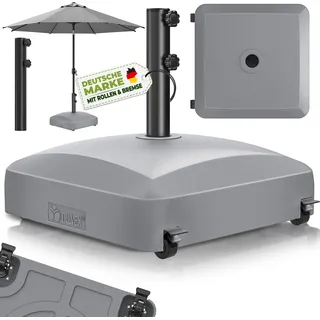 tillvex® Sonnenschirmständer PAVERA mit Rollen & Bremsen Grau | Schirmständer befüllbar 37 Liter / 56 kg | Schirmgewicht Sonnenschirm & Marktsc... - Grau