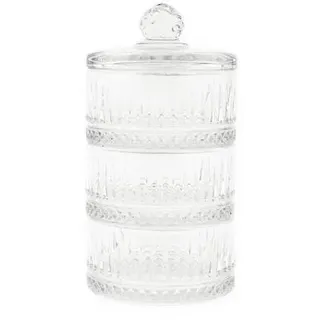 COFI Almina 3-stöckige Glasschale mit Deckel Transparent Riffle Design