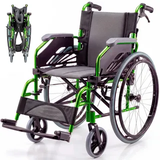 Mobiclinic Rollstuhl Bolonia Aluminium Faltbar Leicht mit klappbarer geteilter Rückenlehne und abnehmbarer Fußstütze grün