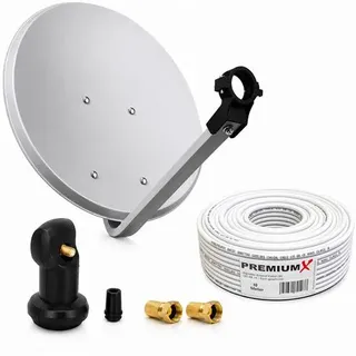 PremiumX Camping Sat Anlage 45cm Schüssel Antenne Spiegel Single LNB 4K 10m Koaxialkabel 2x F-Stecker