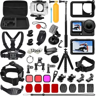 oGoDeal Zubehör Set für DJI Osmo Action 6 mit Wasserdichtem Gehäuse | MiSelfie-Stick, Brustgurt, Fahrradhalterung und Mini-Stativ für Schnorcheln, Radfahren, Reisen und Outdoor-Abenteuer