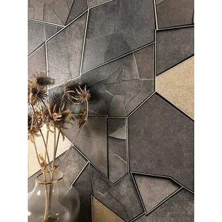 Newroom Vliestapete Necros Dark Grey Tapete Mustertapete Stein,Steinmauer,Fliesen, Anthrazit Tapete Modern Stein - Mustertapete Steintapete Dunkelgrau Gold 3D Optik Industrial Steinmauer Fliesen für Wohnzimmer Schlafzimmer Küche, Steintapete grau