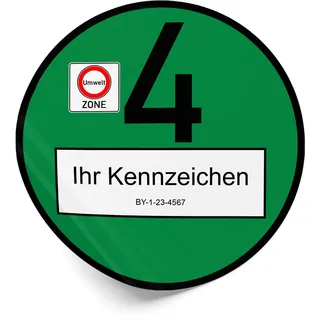 Finest Folia Offizielle Euro 4 Umweltplakette zugelassen für Umweltzonen in Deutschland legal bundesweit gültige Feinstaubplakette Grün individuell wetterfest UV-Beständig