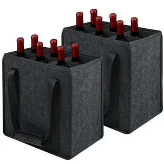 Lauviomify Flaschentasche Filz 2er Set – Getränketräger für 6 Flaschen – Flaschenträger aus Filz für Wein, Bier, Getränke – Tragetasche 27×20×27cm, Schwarz - L