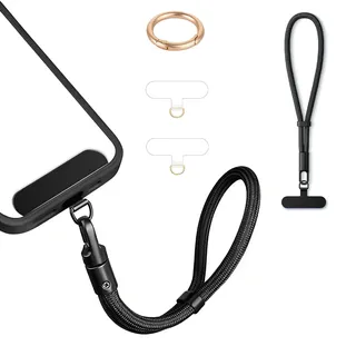 Handykette Handyanhänger Handyband Handy kette Lanyard Verstellbarer Handgelenkband mit 3 Patch Universal für alle Handytaschen iPhone 16 Pro Max Anhänger für Schlüsselbund USB-Stick Geldbörse Schwarz