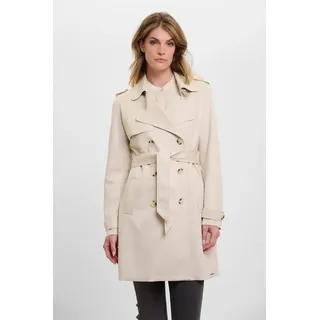 RINO & PELLE "KYONA", Damen, Gr. 42, beige (birch), Web, Obermaterial: 94% Polyester, 6% Elasthan, unifarben, gerade ca. Mitte Oberschenkel, V-Ausschnitt, mit Riegel, Mäntel Trenchcoat, mit Reverskragen und Bindegürtel