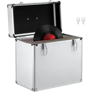 GREENSAPPIRE Plattenkoffer Schallplattenkoffer Koffer Abschließbarer Schallplattenkoffer aus Aluminium – Tragbarer Vinyl Koffer – Robuste Schallplattenbox mit Griff (Silber, 12 Zoll)