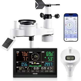 Vevor Wetterstation 8 in 1 7,5" VA-Display Wi-Fi mit App  Schwarz
