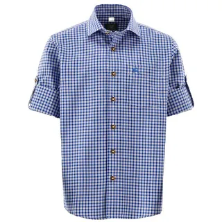 OS Trachten Trachtenhemd Slamo Jungen Langarmhemd mit aufgesetzter Brusttasche mit Hirsch-Stickerei blau 74/80