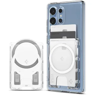 Spigen Ultra Hybrid MagFit+ Magnetischer Kartenhalter mit Metallring 3-Karten Kompatibel mit magnetischer Hülle Entwickelt für Samsung Galaxy S26,S26+,S26 Ultra, S25 Serie und Z Fold 7 - Kristallklar