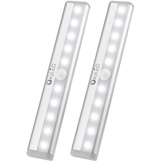 OxyLED Lot de 2 lampes sous armoire – Lampes de placard à détecteur de mouvement, sans fil à coller n'importe où, fonctionne avec des piles, veilleuse à détecteur de mouvement, lumières sûres pour