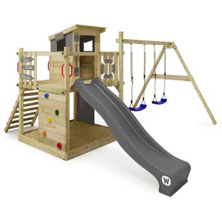 Wickey Spielturm Smart Camp mit Schaukel & anthraziter Rutsche, Baumhaus mit Sandkasten, Kletterleiter - anthrazit