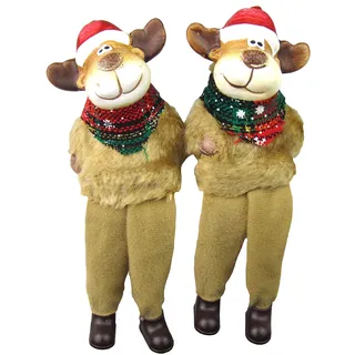 Unbekannt Weihnachtsfiguren - Kantensitzer - Dekofiguren - 2er Set aus Keramik, Handbemalt (Elch)