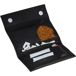 Simaru Tabaktasche ausLeder aus der EU, mit Reißverschluss für Drehertasche aus Ecoleder (Schwarz)