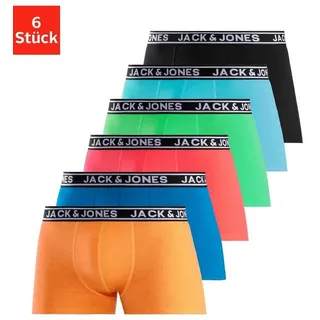 JACK & JONES Trunk JACCRISP im 6er Pack mit Logobund und Stretchkomfort (Packung, 6-St) unifarben mit Farbeinsatz, modisch, eng anliegend, Baumwollmischung blau|bunt|grün|schwarz S