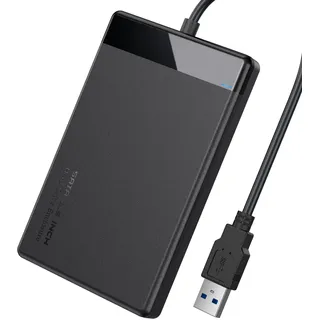 EasyULT Externes Festplattengehäuse 2.5 Zoll USB 3.0, USB 3.0 auf SATA III 5 Gbps Festplatte Gehäuse Case für 7mm 9.5mm SATA SSD HDD, Werkzeugfreie Montage, UASP Beschleunigung(Schwarz)