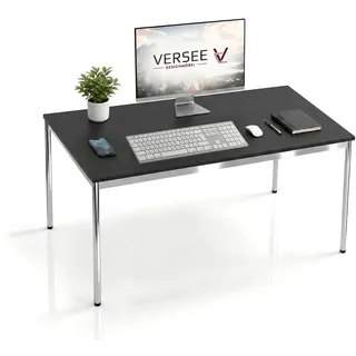 Versee Schreibtisch Schwarz, Holzwerkstoff, Rechteckig, Rundrohr, 70x75.5x120 cm Arbeitszimmer, Schreibtische, Bürotische
