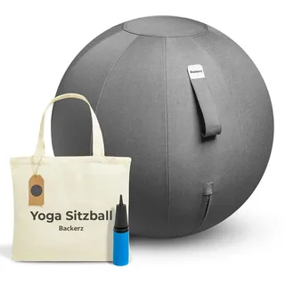 Backerz Sitzball Büro Ergonomisch 65 cm, Ergonomische Sitzmöbel für Büro und Heimbüro, Langlebiger Stoff, Gymnastikball - Fitness-Ball, Ballstuhl mit Ballauflage - Waschbarer Leinenbezug - Dunkelgrau