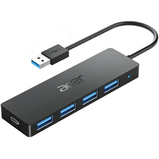 acer USB 3.0 HUB mit USB-C-Stromversorgung, Ultra Slim Multiport Hub 4 Ports USB 3.0 Adapter für PC, Laptop, Tastatur, Maus, HDD, MacBook Pro/Air, iMac, Surface Pro, macOS, Windows, Linux usw. - 20cm