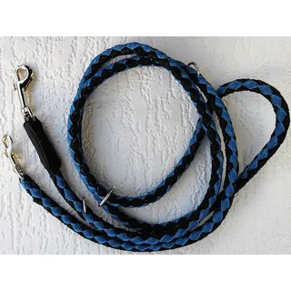 Runde HUNDELEINE geflochten, 185cm/12mm, 3xverstellbar Echt Leder+Neu BLAU -Schwarz