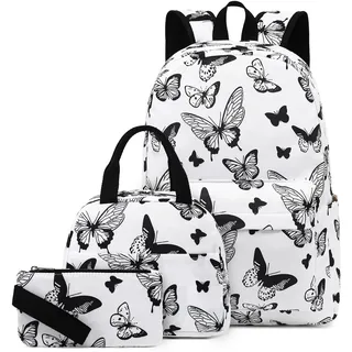Schulrucksack Mädchen Teenager Damen Schultasche Rucksack Set Schulranzen für Mädchen Schule 3-teilig Lässig Rucksack mit Lunchpaket Tasche und Mäppchen