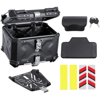 Vevor Motorrad-Topcase Motorradkoffer 55 L Heckbox aus Aluminiumlegierung mit Lederfutter, abnehmbare Motorrad-Topbox mit Schloss & Rückenpolster, Helmkoffer (470 x 430 x 367 mm) Schwarz