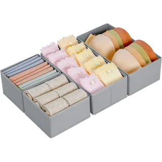 DIMJ 4 Stück Schubladen Ordnungssystem Schubladen Organizer, Faltbare Aufbewahrungsbox Stoff, Schubladeneinsätze für Kleiderschränke, Kleiderschrank Organizer für Kleidung, Hellgrau