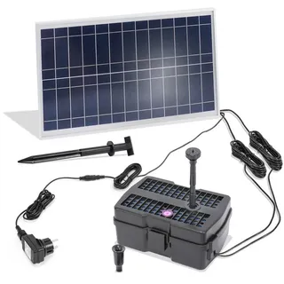 esotec Hybrid Solar/Netz UV-Filtersystem 15/800, Teichfilterset mit UV-Klärer für Gartenteich bis 3000l Wasservolumen, UVC Teichfilter Komplettset 101205