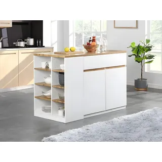 vente-unique Kücheninsel mit Stauraum - Weiß & Naturfarben - MEILI