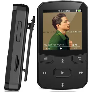 RUIZU MP3 Player Bluetooth 5.3 Sport 32GB mit Clip, Tasten, 128GB TF-Karte | 1,5 Zoll Farbbildschirm, unabhängige Lautstärketaste, Wiedergabefortsetzung, lange Akkulaufzeit, USB-C