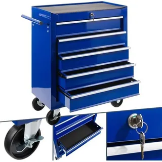 Arebos - Werkzeugwagen Rollwagen Toolbox 5 Fächer zentral abschließbar | Blau