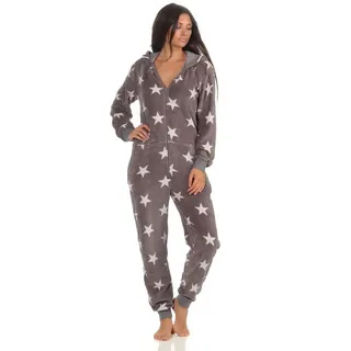 normann-wäschefabrik Toller Damen Schlafanzug Einteiler Jumpsuit Overall - Sterneoptik - 291 267 97 961, Farbe:grau, Größe2:36/38 - 36-38