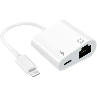 Apple MFi-zertifizierter Lightning-zu-Ethernet-Adapter, 2-in-1-RJ45-Ethernet-LAN-Netzwerkadapter mit Ladeanschluss für iPhone/iPad/iPod, Plug-and-Play, unterstützt 100 Mbps Netzwerk