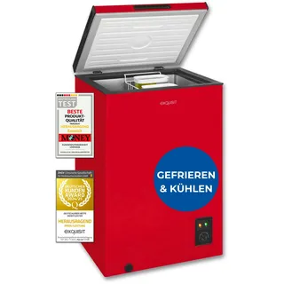 GGV Exquisit Exquisit Gefriertruhe, Kombigerät, 2-in-1, 99 Liter, Tiefkühltruhe, Kühlen, 4-Sterne-Gefrieren, Gefriertruhe klein, Toplader, Gefrierkorb, GT100-050E rot