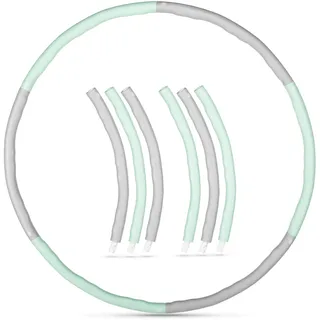 Gymtek Hula Hoop Reifen Erwachsene, 100cm, Hula Hoop mit Gewicht, Gymnastikreifen im Wellendesign, Hullahub Reifen zum Abnehmen und Massage, Fitness Accessories, Hoola Hoop, Minz und Grau, 6 Teile
