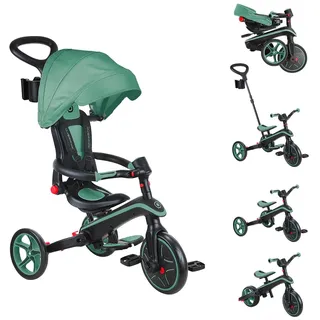 GLOBBER Explorer Trike Foldable 4in1 - Oliv grün - Dreirad, Laufrad und Kinderwagen in 10/8,5 Zoll - TPR-Sitz - höhenverstellbares Kinderfahrzeug