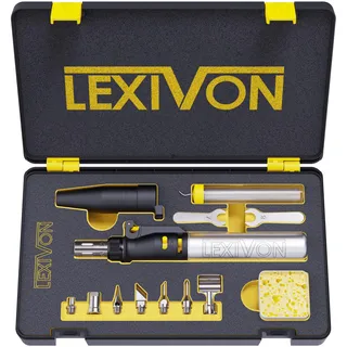 LEXIVON Butan Lötkolben Kit | Kabellos Gas löt, Selbstentzündende einstellbare Flamme, 7 Aufsätze Set, Arbeitstemperatur bis 1300°C, und bis zu 600°C ein während Sie mit Lötspitzen arbeiten (LX-770)