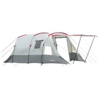 Outsunny Tunnelzelt 8-Personen Campingzelt mit Schlafkabine, Wohnzimmer, Tragetasche, 2000mm Wassersäule, Grau