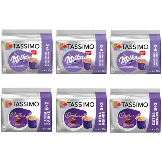 TASSIMO Kapseln Heiße Schokolade Paket 3x Milka + 3x Cadbury - 60 Kakao-Getränke