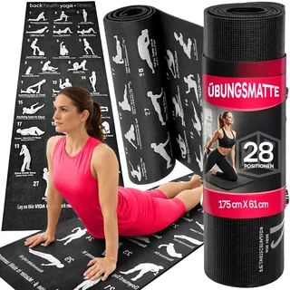 Retoo Yogamatte Rutschfeste Umweltfreundliche Trainingsmatte mit Tragegurt Dicke Übungs und Trainingsmatte für Yoga Pilates und Fitness 28 Position (173 cm x 61 cm x 3 mm)