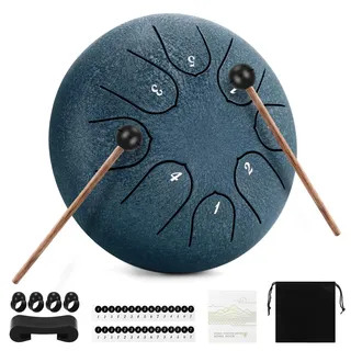 Steel Tongue Drum, 6 Zoll 8 Töne Zungentrommel Mit Trommelstöcken, Mit Tragetasche Und 4 Fingerauflagen, Handpan Geeignet Für Meditation, Yoga, Klangtherapie(Marineblau)