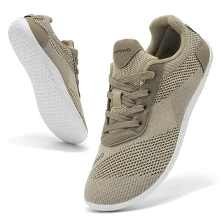 Uwowd Barfuss Schuhe Damen Breite Zehenbox Barfußschuhe Herren mit Zero-Drop-Sohle Leicht Bequem Fitnessschuhe rutschfest Atmungsaktiv Minimalschuhe für Sport Outdoor Alltag Khaki 39 - 39 EU