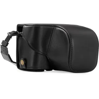 MegaGear "Immer bereit" Sony Leder Kameratasche - Stativ und peripheren Freundlich Zubehör - Kompatibel mit Sony Alpha A6000, A6300 mit 16-50mm (Schwarz)