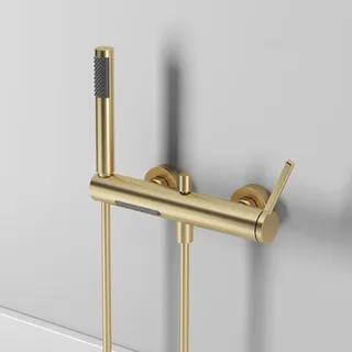 Badewannenarmatur Wasserfall Gebürstetes Gold Wand Dusche Armatur Mischbatterie Dusche mit Brause Duscharmatur Einhebelmischer