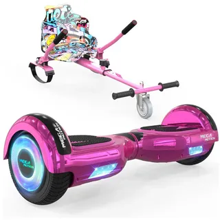 Mega Motion Balance Scooter 6.5 Zoll Hoverboards mit Sitz Hoverkart und Bluetooth und LED-Licht, 15,00 km/h, mit einem Go-Kart, Geschenk für Kinder und Jugendliche rosa