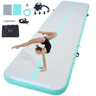 Vevor Gymnastik-Luftmatte 10 cm Dick Aufblasbare Gymnastik-Tumbling-Matte, Tumbling-Bahn mit Elektrischer Pumpe, Trainingsmatten für den Heimgebrauch/Fitnessstudio /Yoga/Cheerleading/Strand/Park Grün