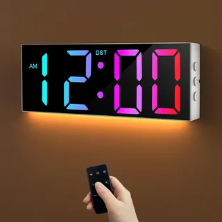 HAITANG Digitale Wanduhr - 12" Große Digitale Wanduhr Mit RGB-Farb-Auto-Helligkeitsdimmer, Nachtlichtern, 24/12-Stunden-Led-Wanduhr Für Schreibtisch, Schlafzimmer, Büro Und Wohnzimmer
