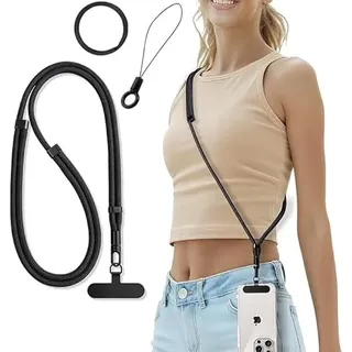 Casecret Handykette Universal Verstellbar Handyband zum Umhängen Handy Kette Lanyard Umhängeband für Damen Herren mit Patch Kordel für iPhone Samsung Xiaomi Sport Reise Outdoor Angenehm Schwarz